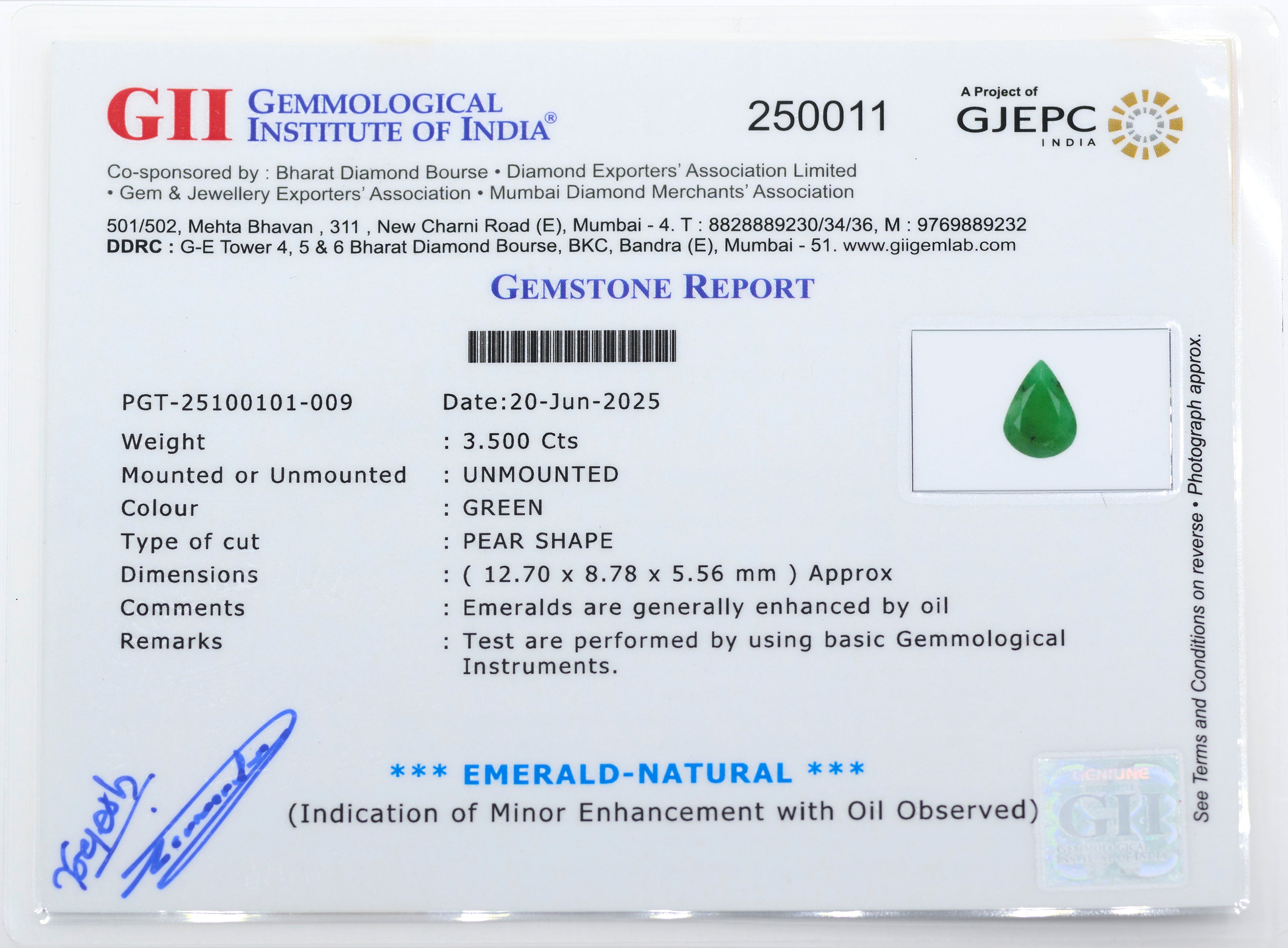 Natural Emerald (3.50Ct Carat and 3.85 Ratti)