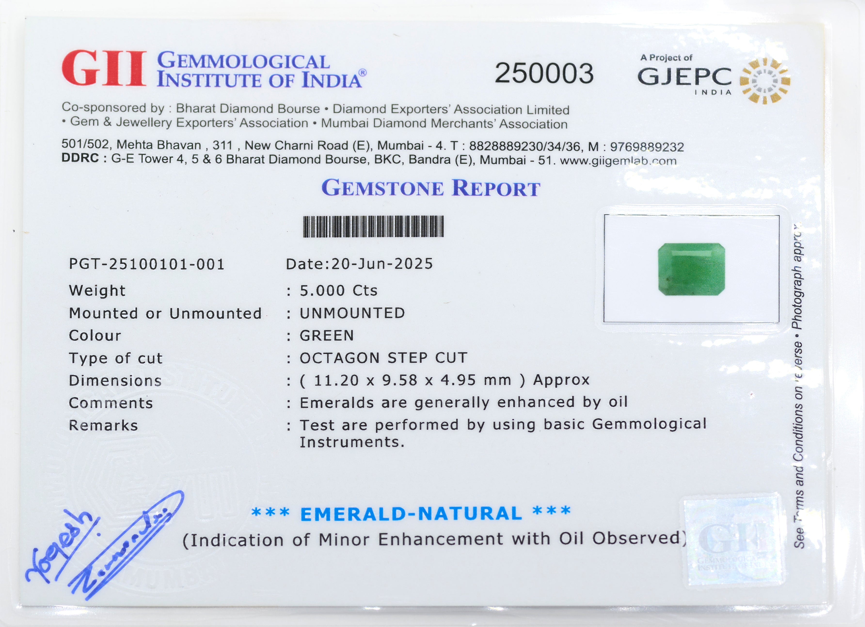 Natural Emerald (5.00 Carat and 5.50 Ratti)