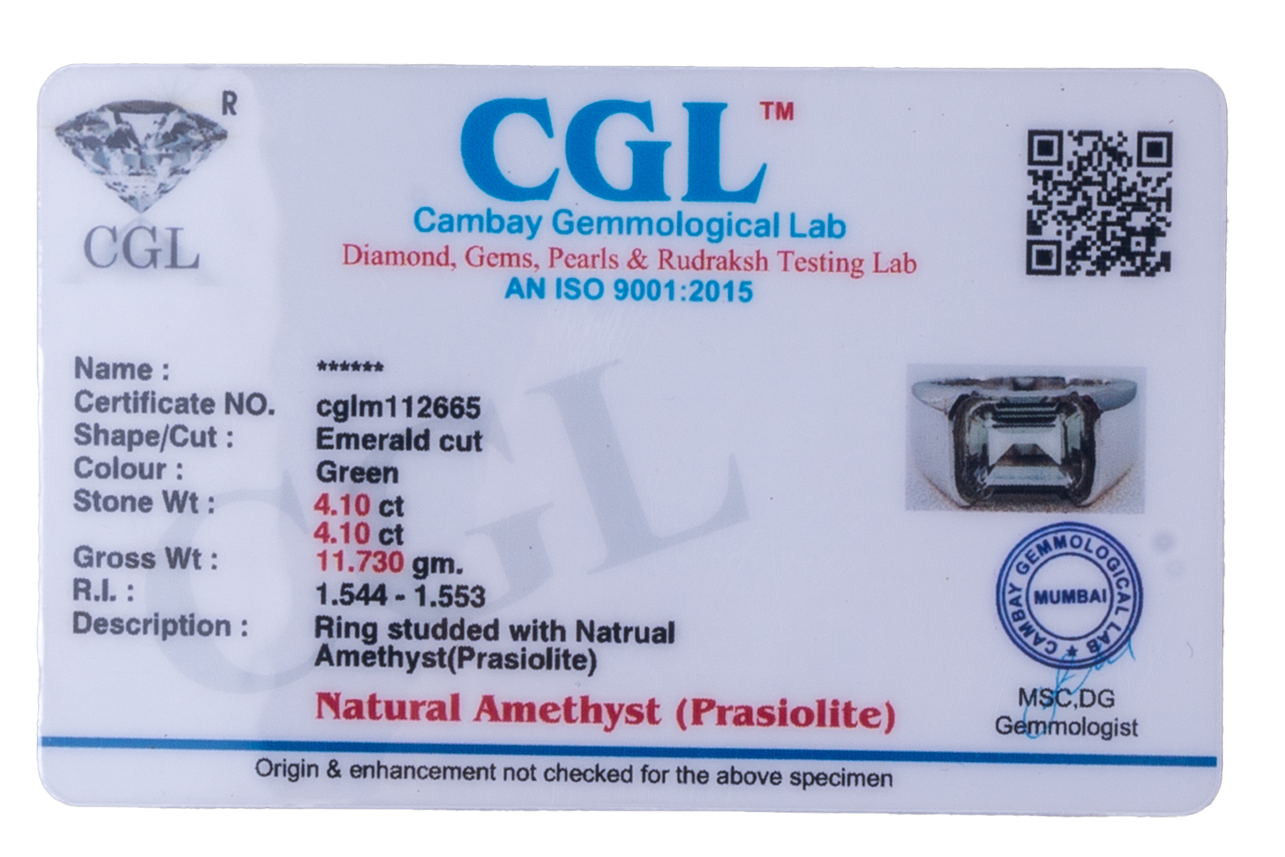 Green Amethyst Ring (4.10 Carat / 4.51 Ratti)