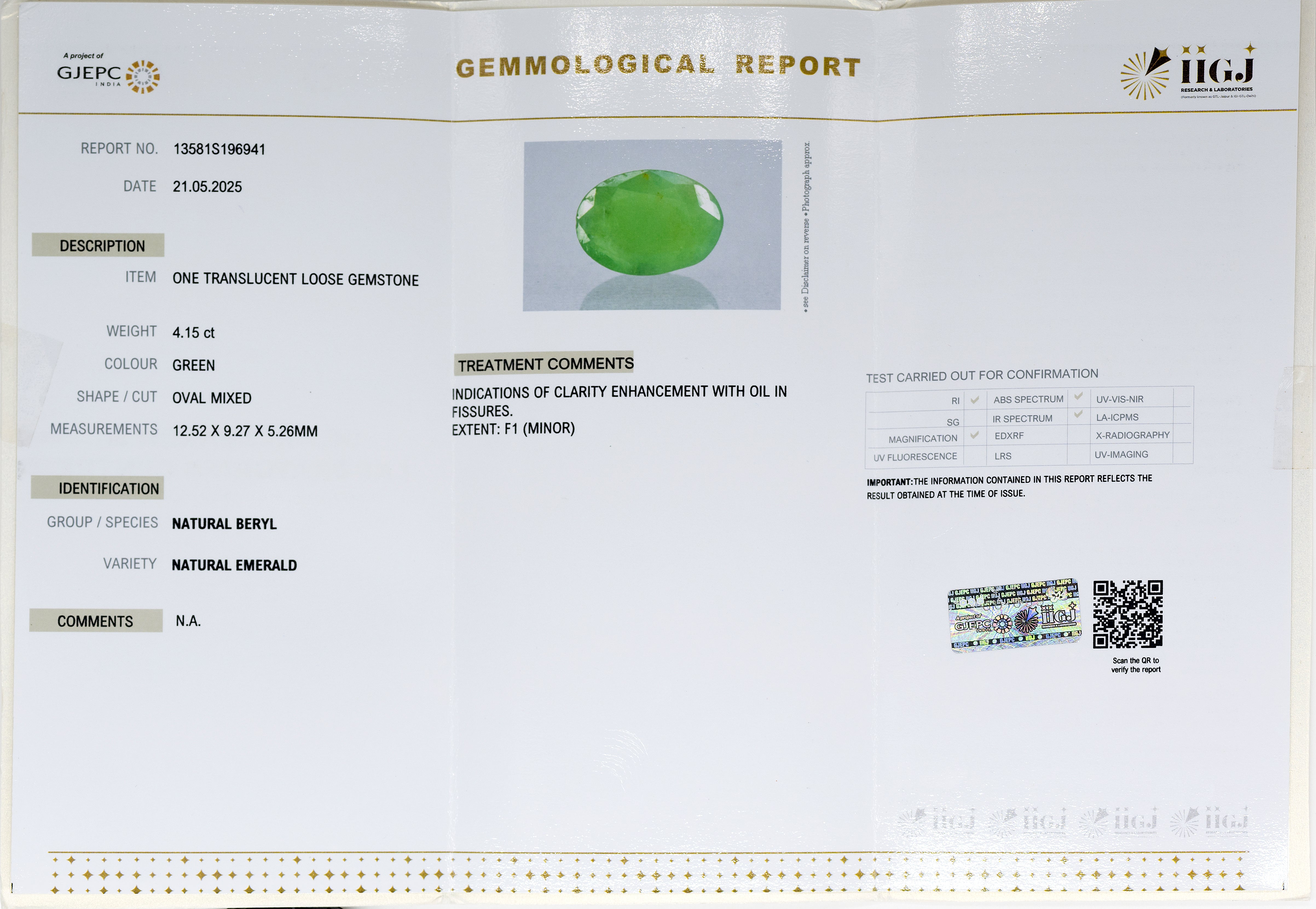 Natural Emerald (4.15 Carat and 4.57 Ratti)