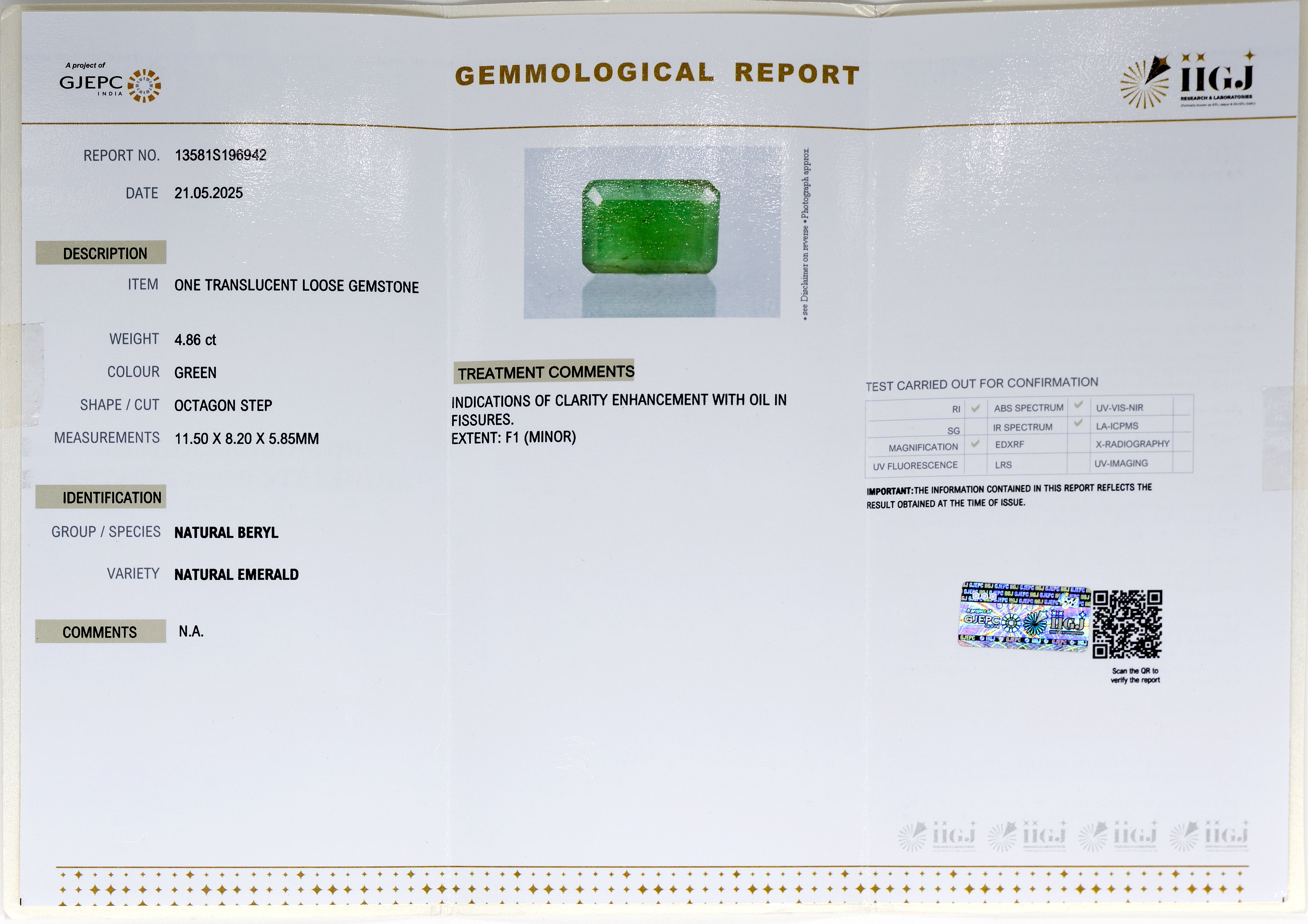 Natural Emerald (4.86 Carat and 5.35 Ratti)