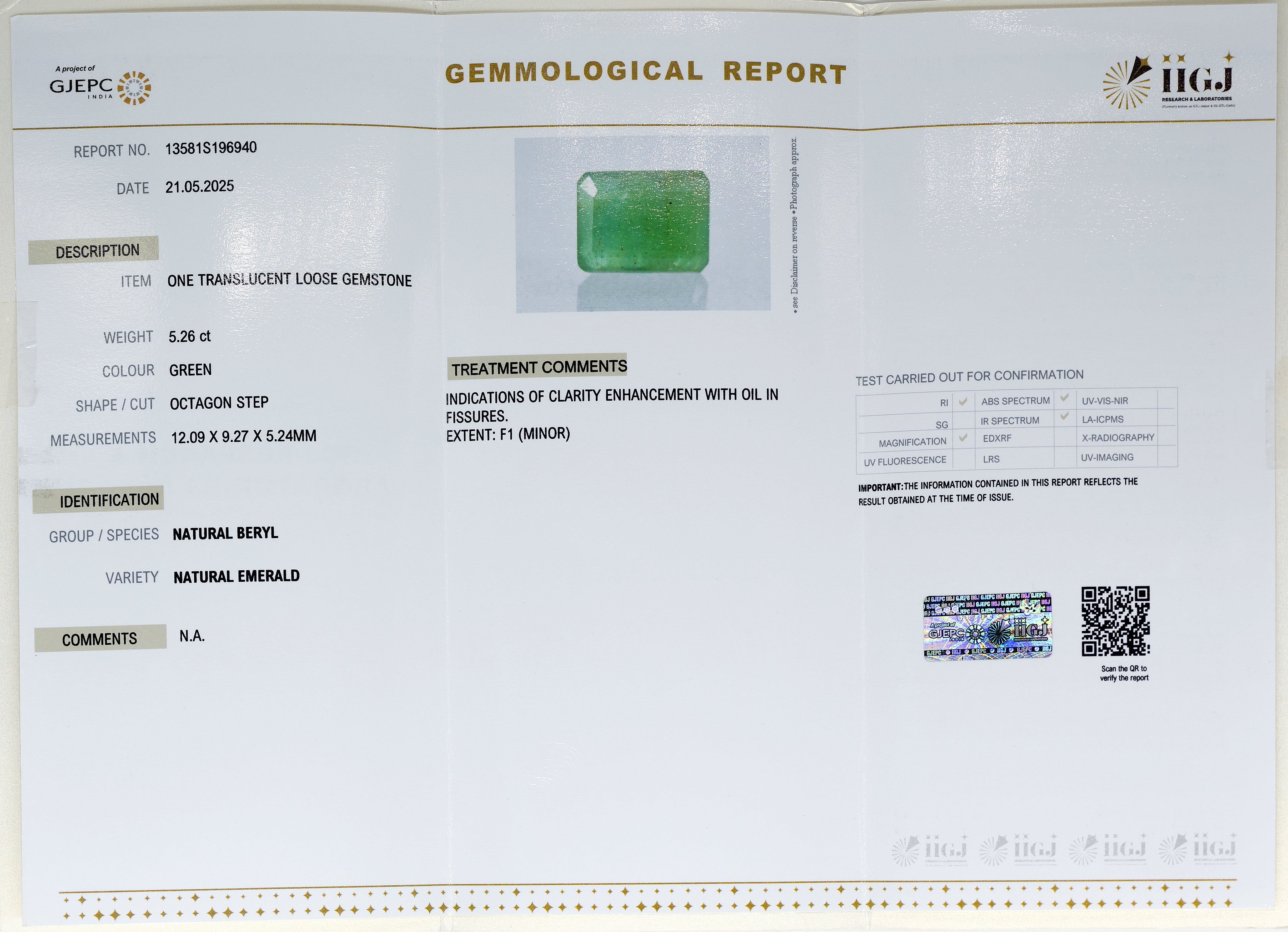 Natural Emerald (5.26 Carat and 5.79 Ratti)