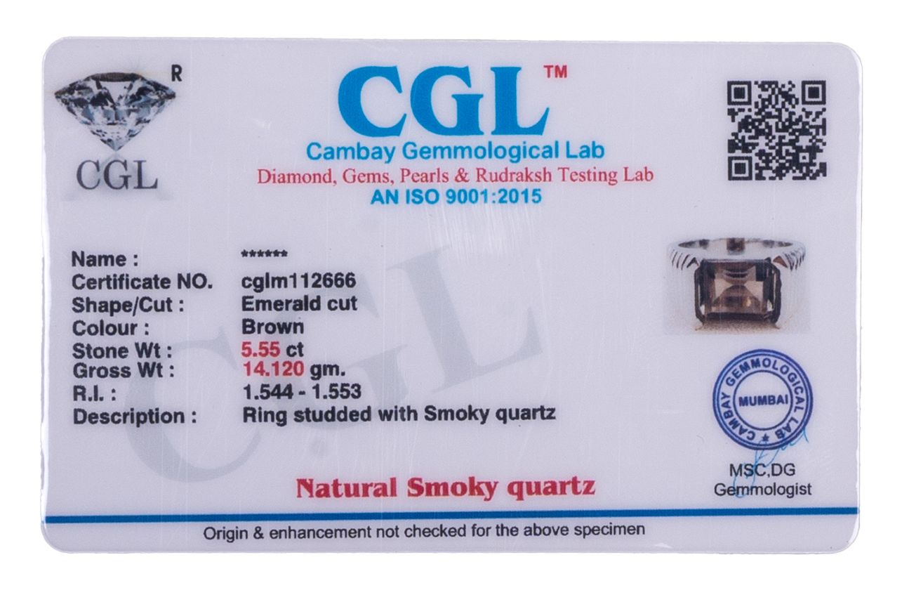 Smoky Quartz Ring (5.55 Carat / 6.11 Ratti)