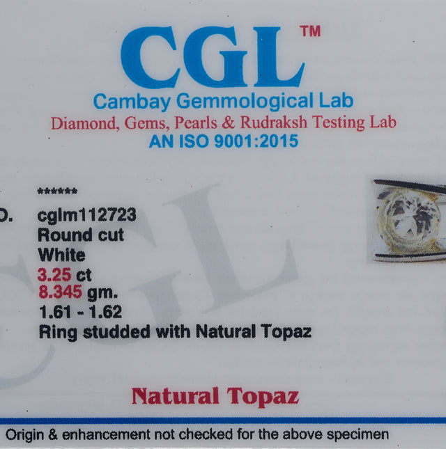 Natural White Topaz 3.25ct (3.58 Ratti) Ring
