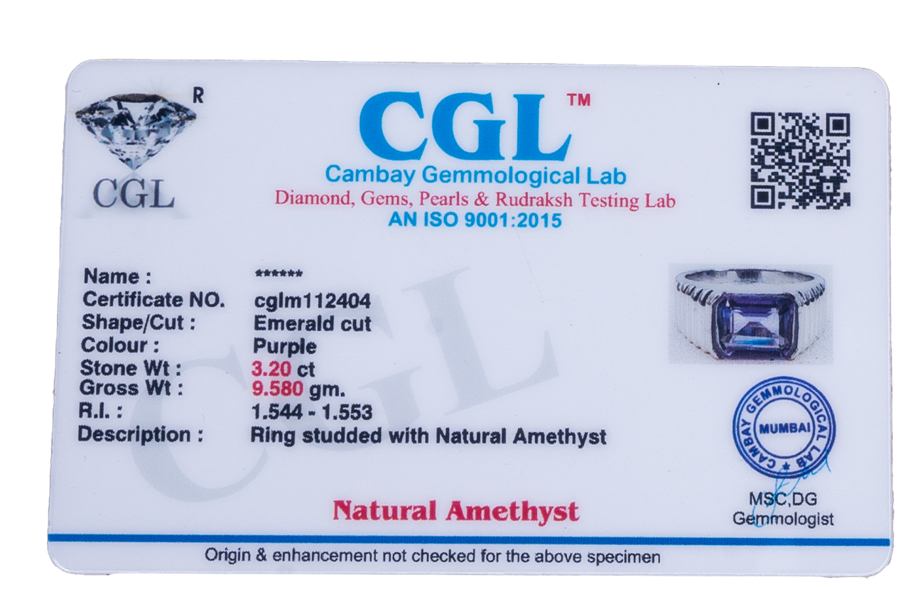 Amethyst (Jamuniya) Ring (3.20Ct Carat and 3.52 Ratti)