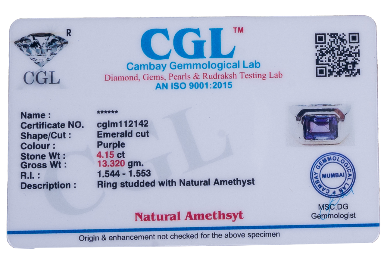 Amethyst (Jamuniya) Ring (4.15Ct Carat and 4.57 Ratti)