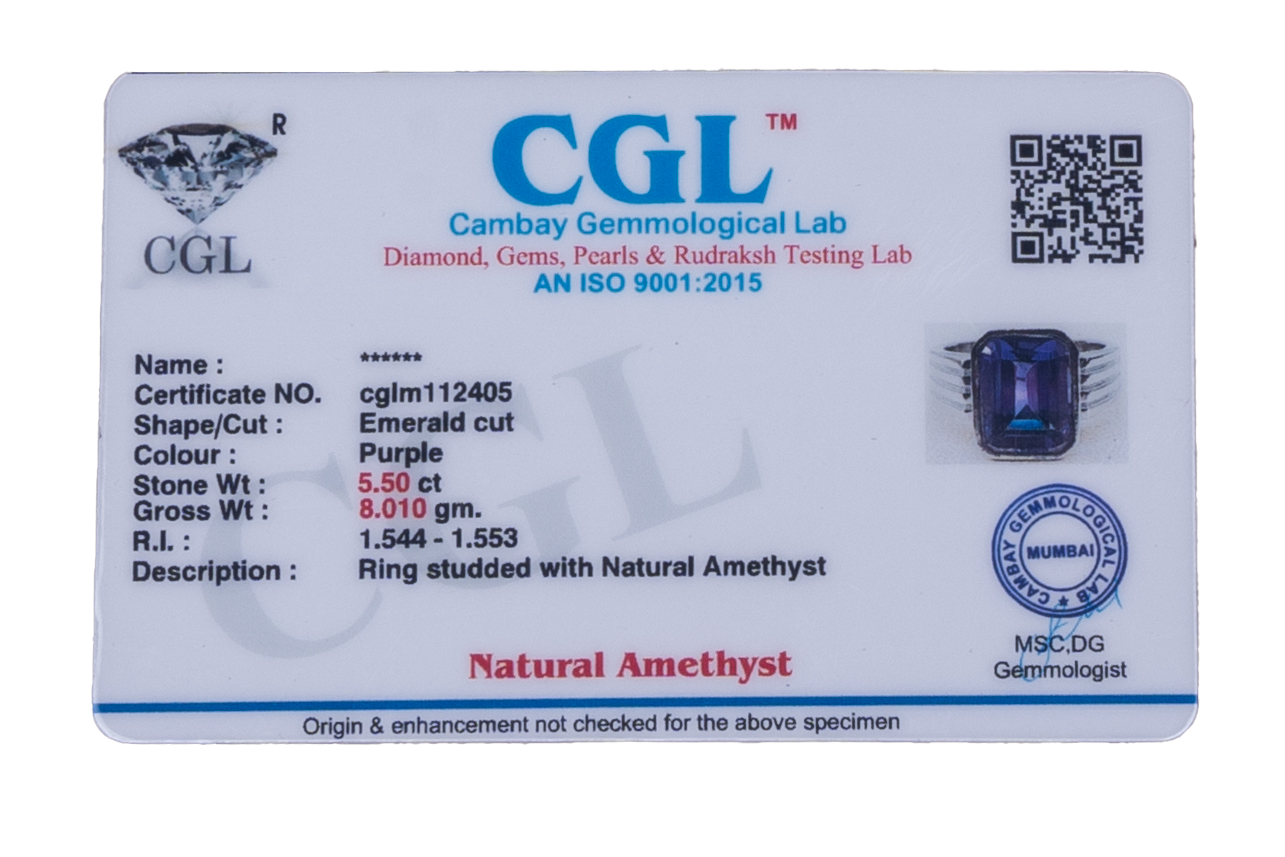 Amethyst (Jamuniya) Ring (5.50Ct Carat and 6.05 Ratti)