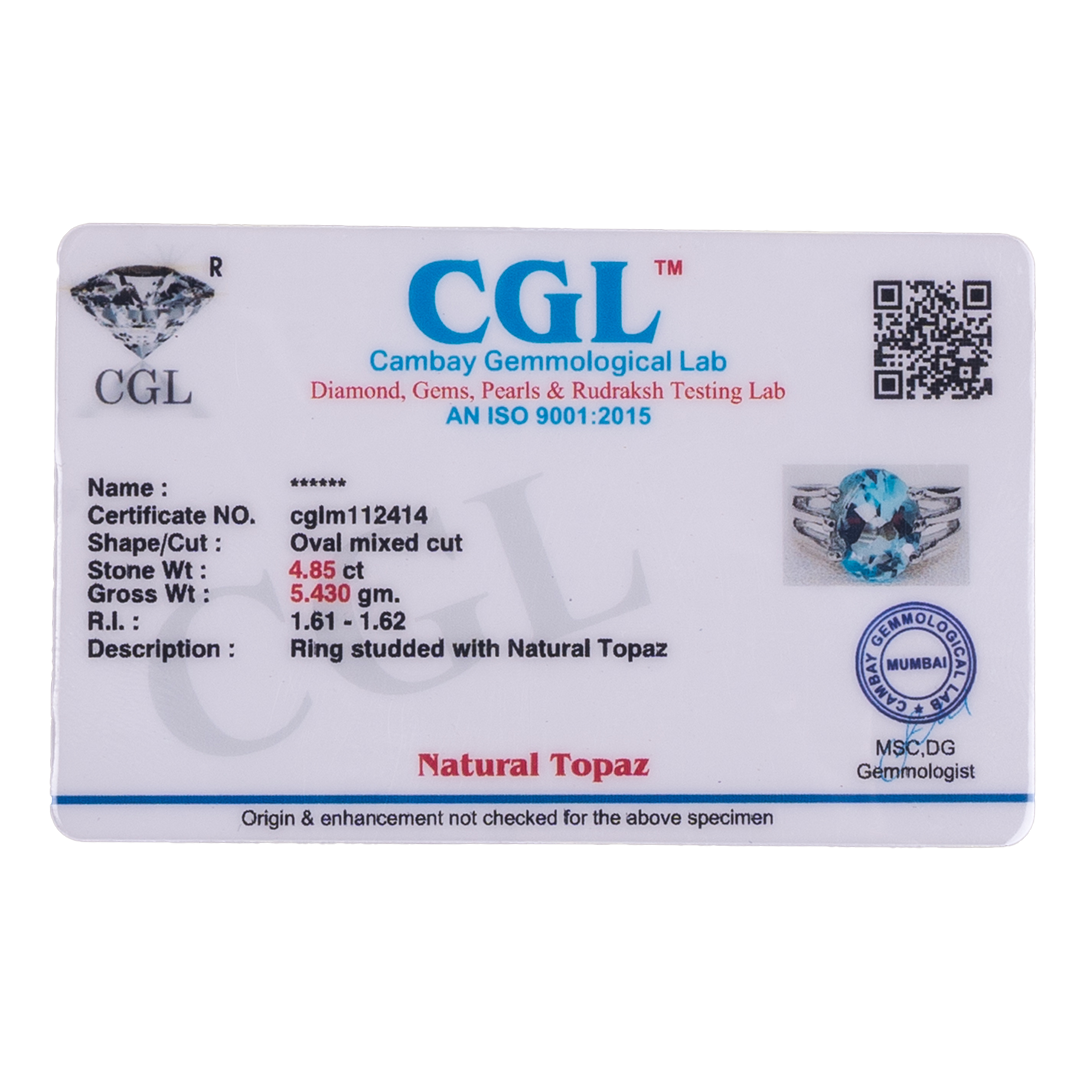 Blue Topaz Ring (4.85 Carat / 5.34 Ratti)
