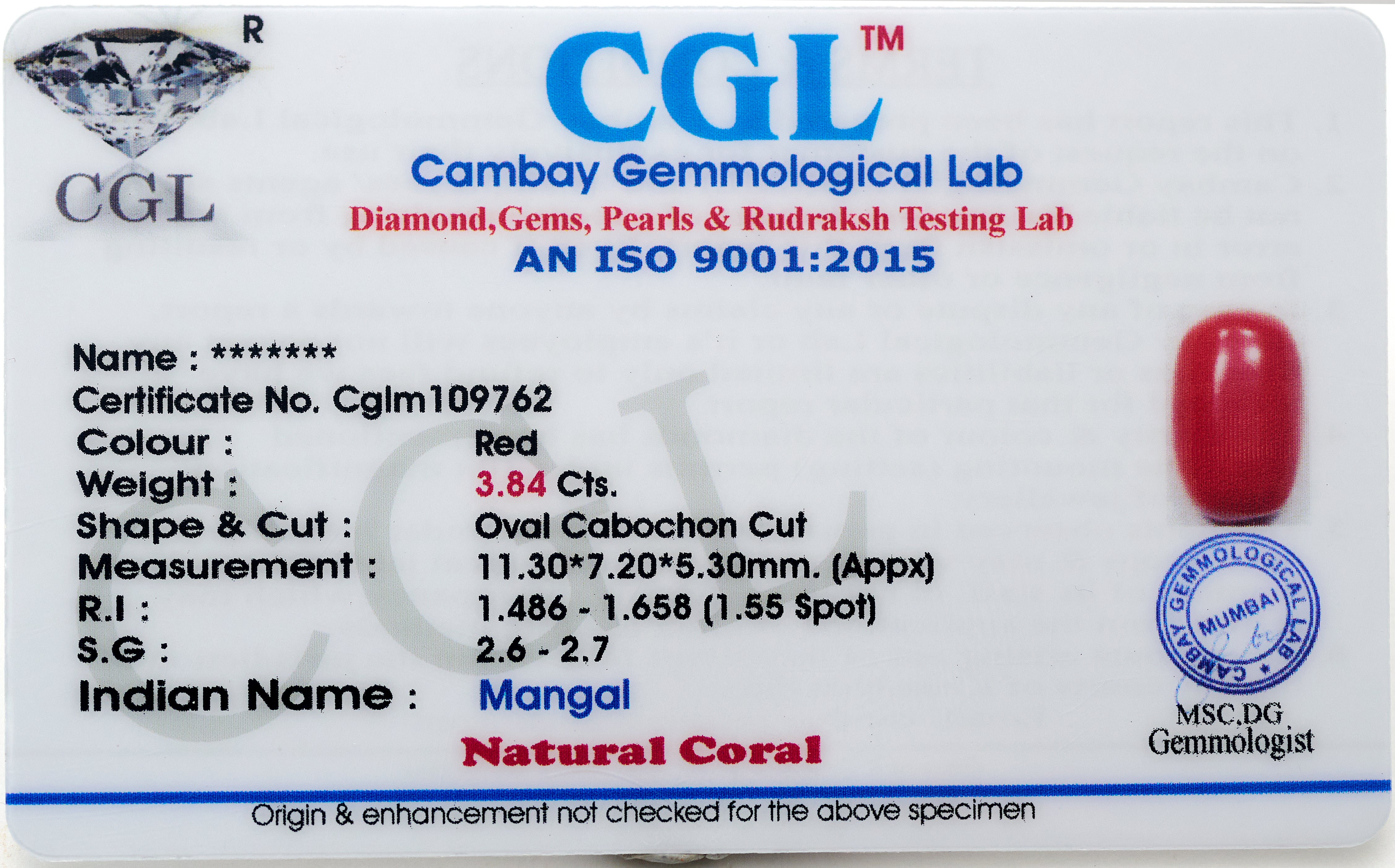 Natural Red Coral (3.84 Carat and 4.22 Ratti)