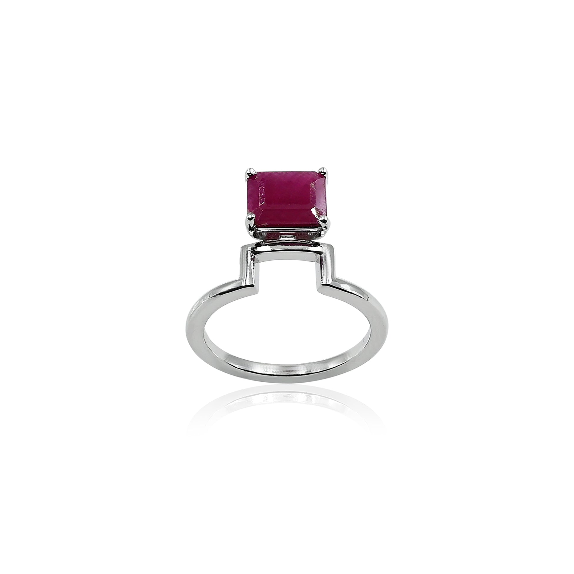 Natural Bangkok Ruby(Manik) 2.05ct(2.26 Ratti) Faceted Emerald Cut Ring