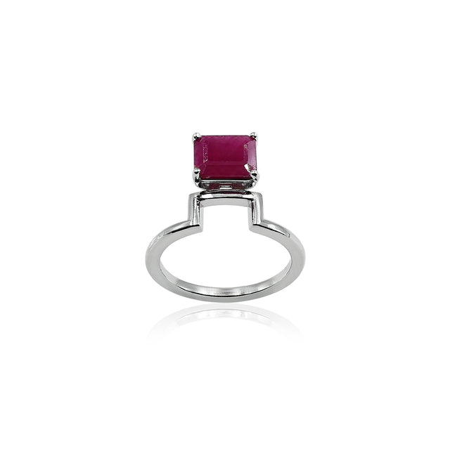 Natural Bangkok Ruby(Manik) 2.05ct(2.26 Ratti) Faceted Emerald Cut Ring