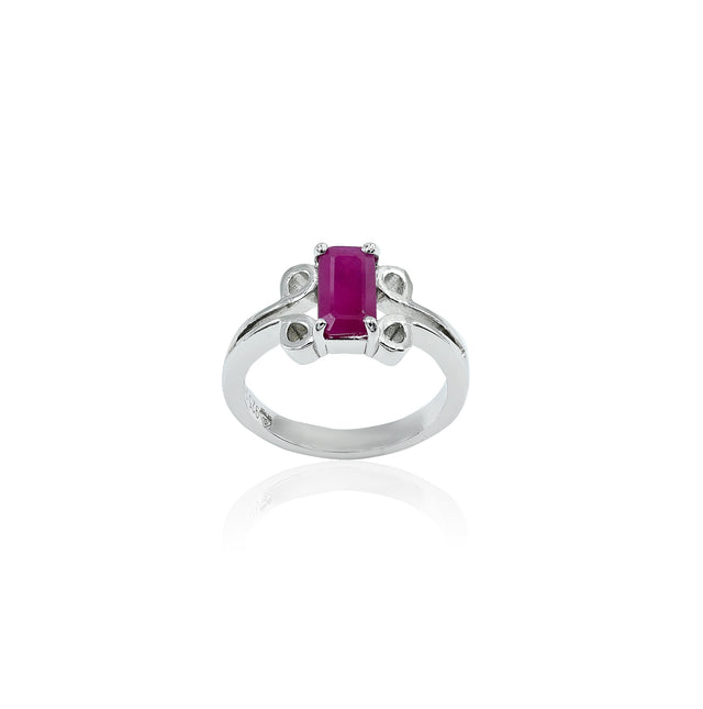 Natural Bangkok Ruby(Manik) 2.15ct(2.37 Ratti) Faceted Emerald Cut Ring