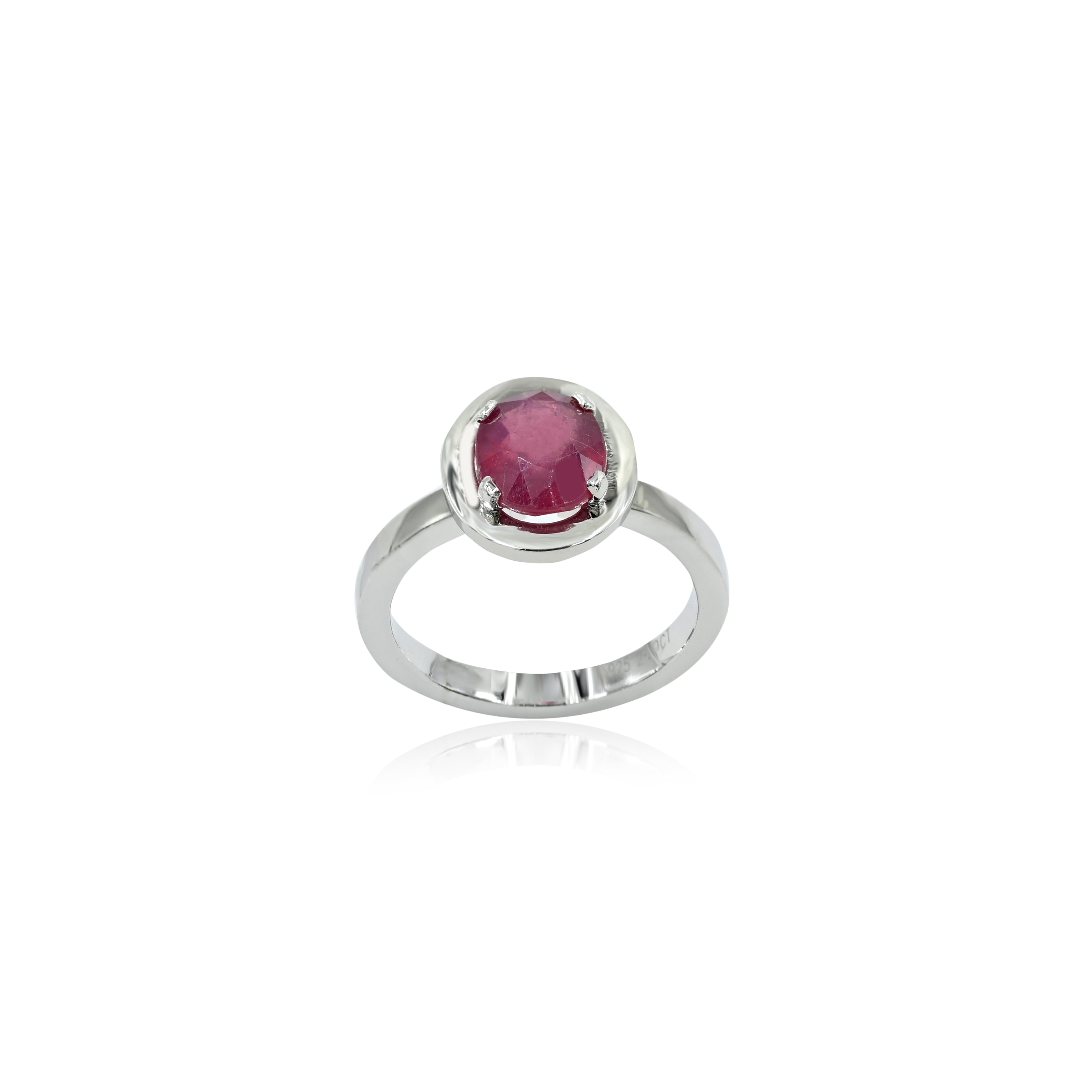 Natural Bangkok Ruby(Manik) 2.30ct(2.53 Ratti) Faceted Cushion Cut Ring