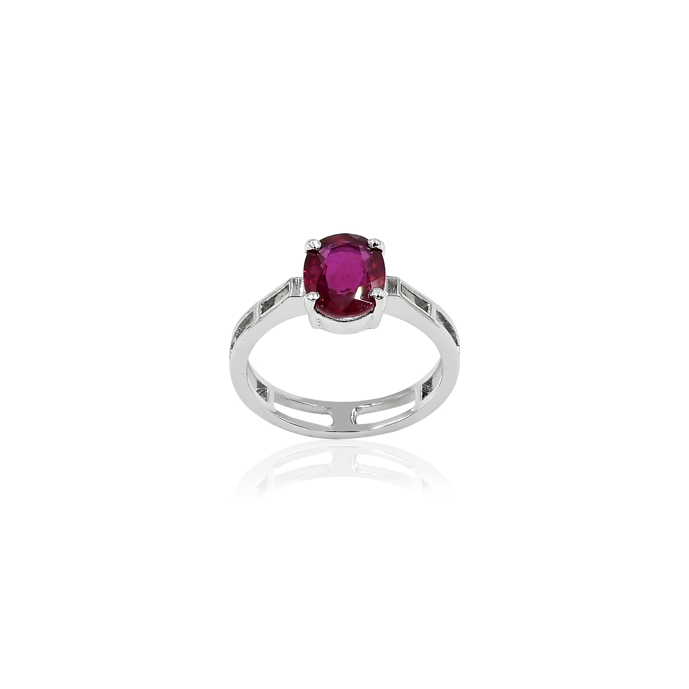 Natural Bangkok Ruby(Manik) 2.40ct (2.64 Ratti) Faceted Cushion Cut Ring