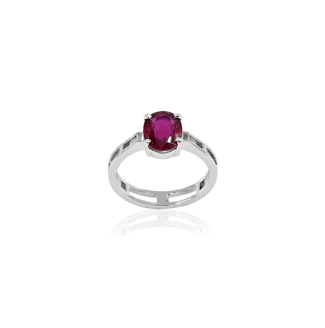 Natural Bangkok Ruby(Manik) 2.40ct (2.64 Ratti) Faceted Cushion Cut Ring