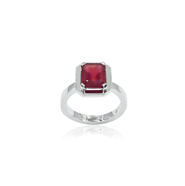 Natural Bangkok Ruby(Manik) 3.25ct(3.57 Ratti) Faceted Cushion Cut Ring