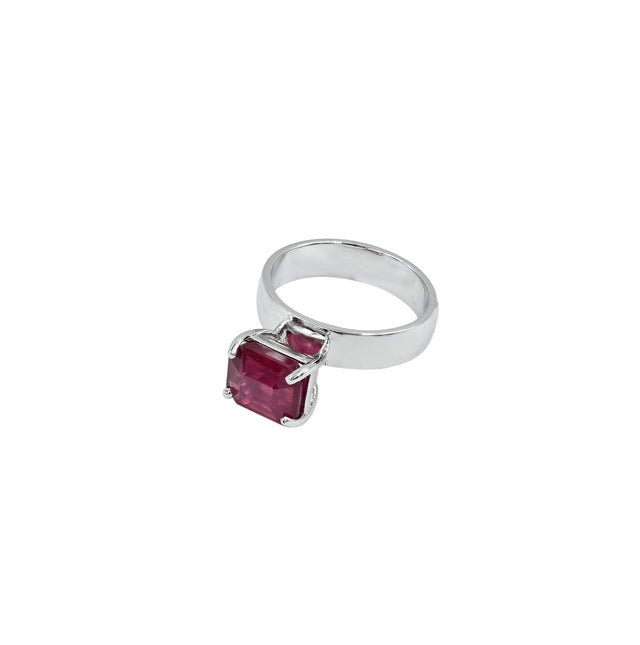 Natural Bangkok Ruby(Manik) 3.75ct(4.13 Ratti) Faceted Emerald Cut Ring