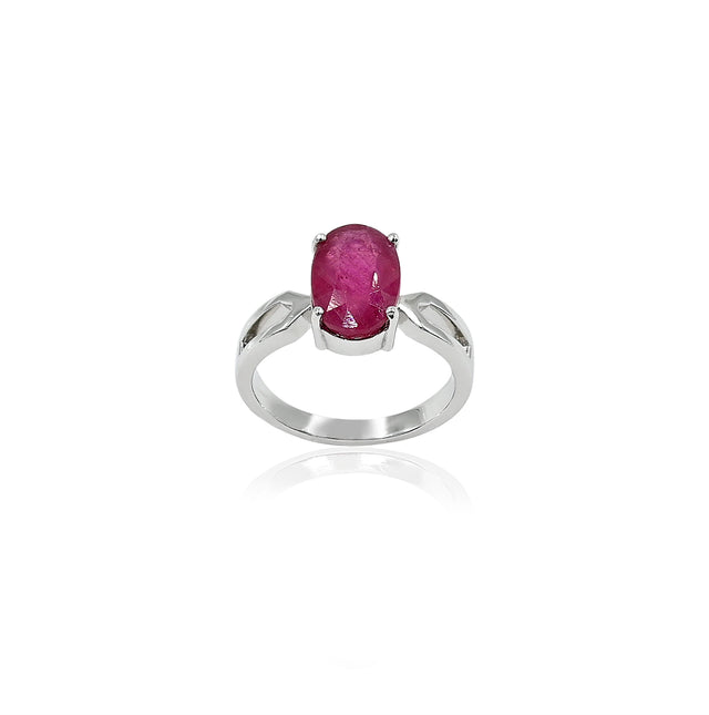 Natural Bangkok Ruby(Manik) 4.05ct(4.46 Ratti) Faceted Oval Cut Ring