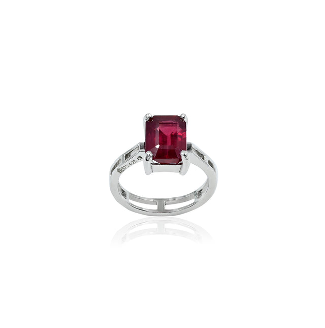 Natural Bangkok Ruby(Manik) 4.20ct(4.62 Ratti) Faceted Emerald Cut Ring