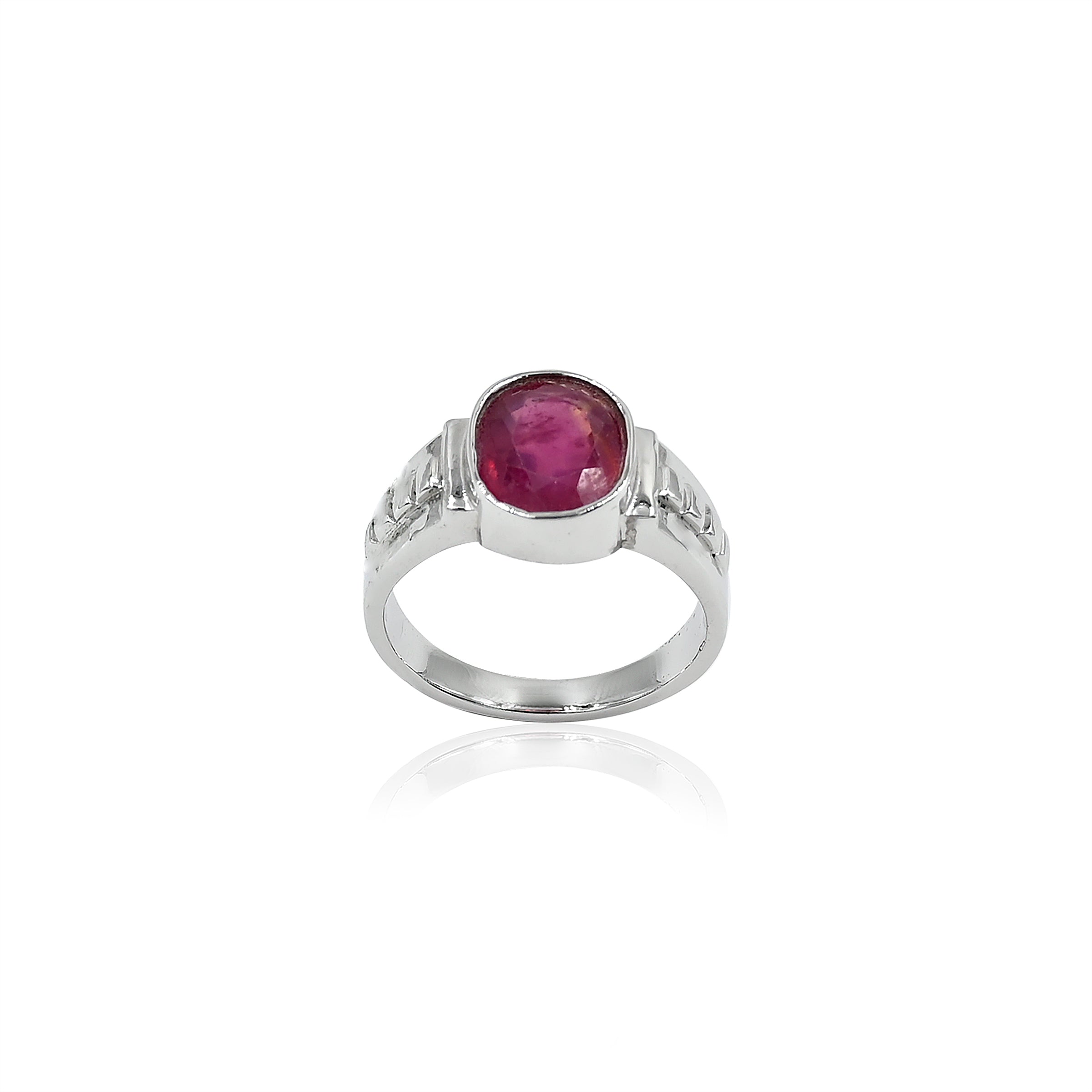 Natural Bangkok Ruby(Manik) 5.00ct(5.50 Ratti) Faceted Cushion Cut Ring