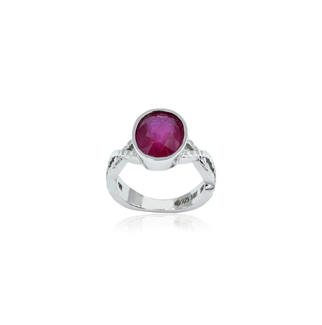 Natural Bangkok Ruby(Manik) 5.15ct(5.66 Ratti) Faceted Cushion Cut Ring