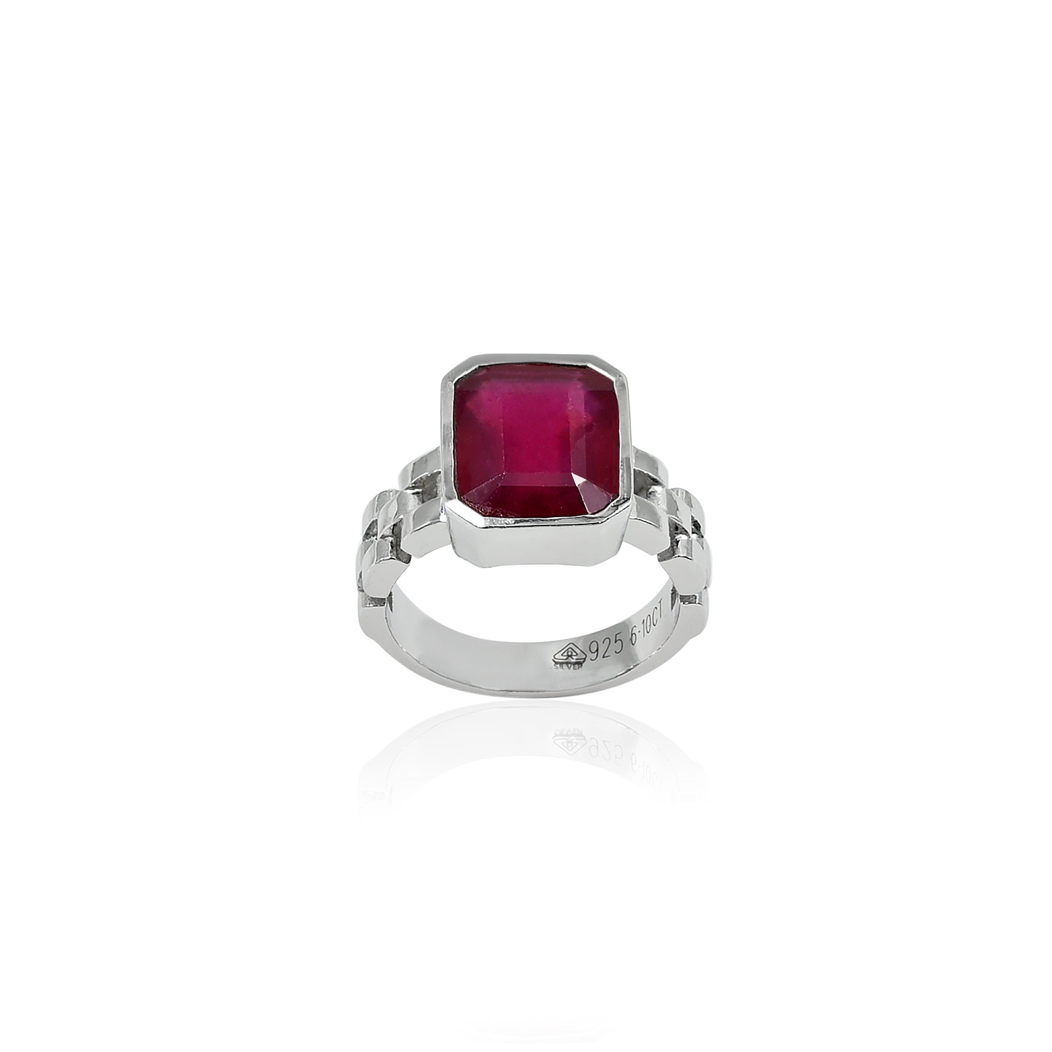 Natural Bangkok Ruby(Manik) 6.10ct(6.71 Ratti) Faceted Emerald Cut Ring