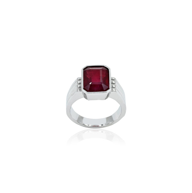Natural Bangkok Ruby(Manik) 7.50ct(8.25 Ratti) Faceted Cushion Cut Ring