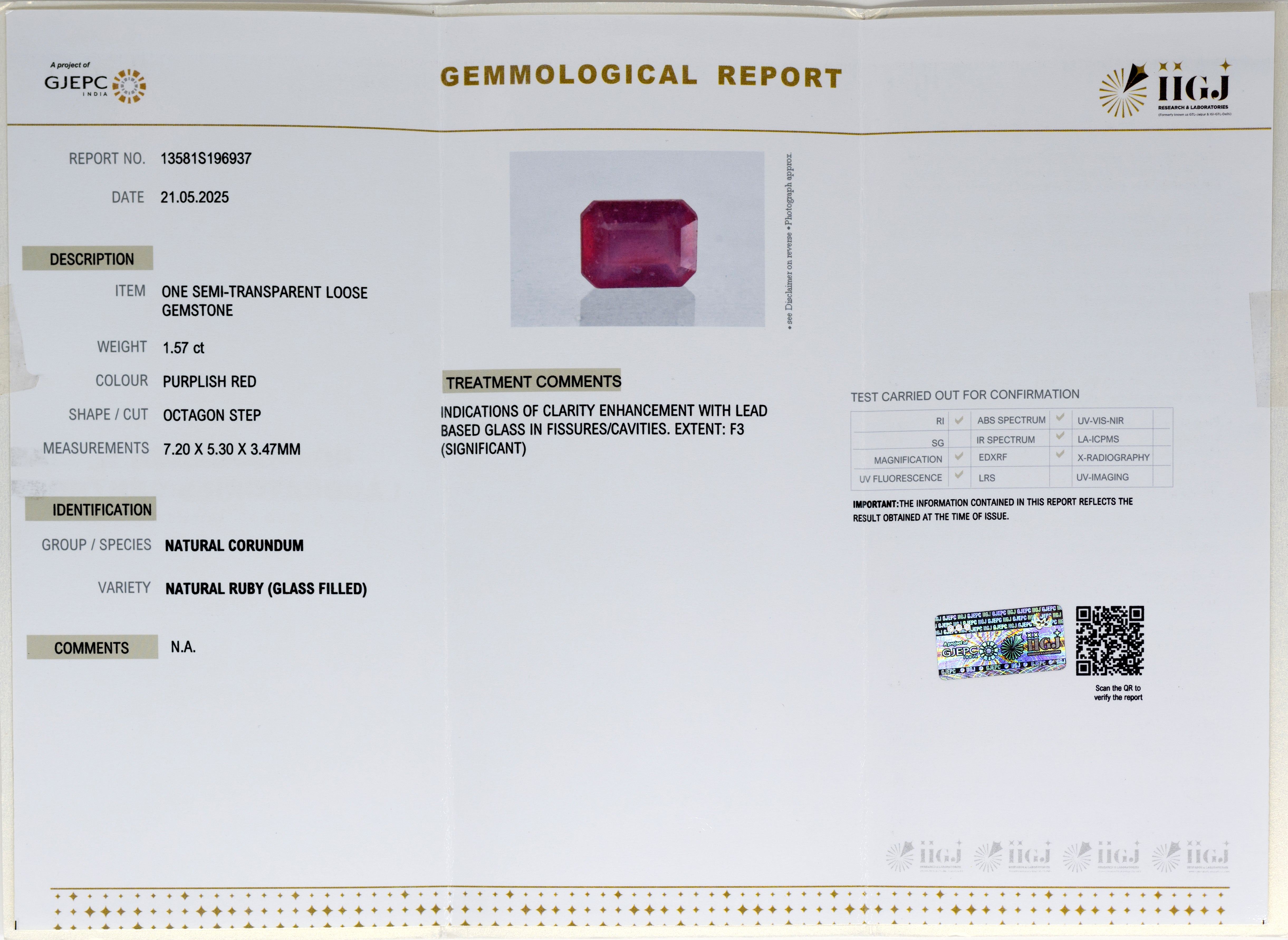 Natural Ruby (1.57Ct Carat and 1.73 Ratti)