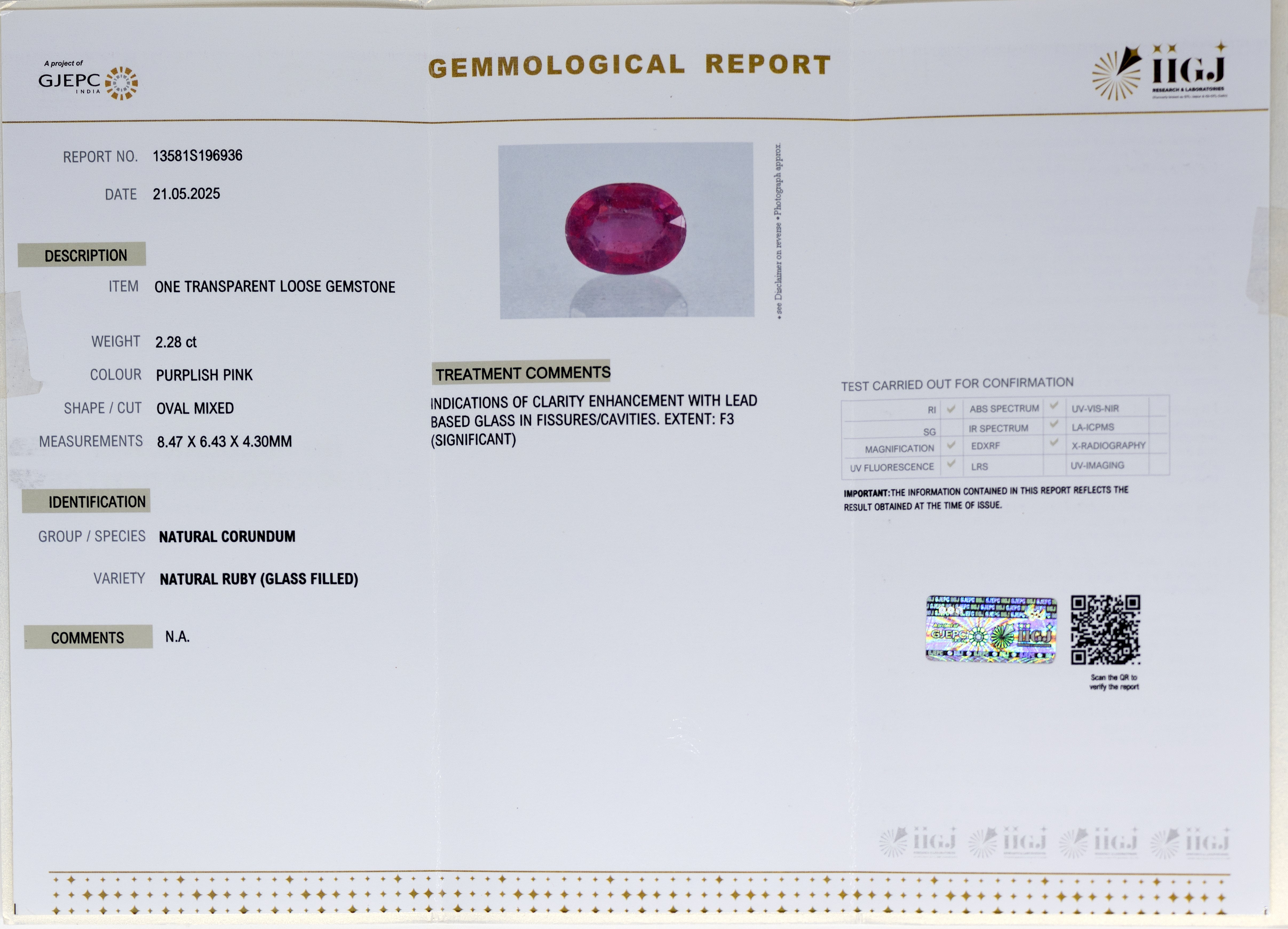 Natural Ruby (2.28Ct Carat and 2.51 Ratti)