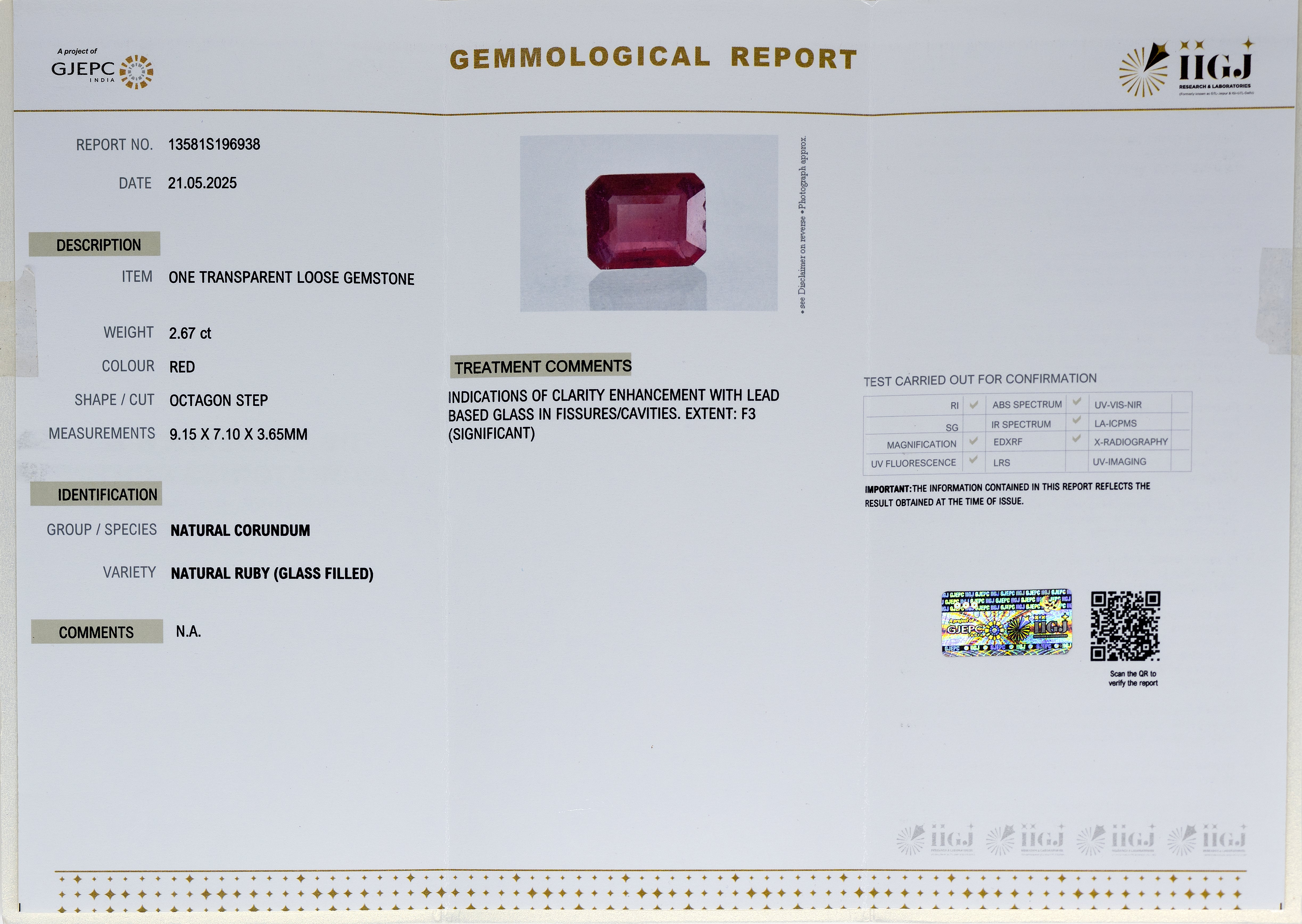 Natural Ruby (2.67Ct Carat and 2.94 Ratti)