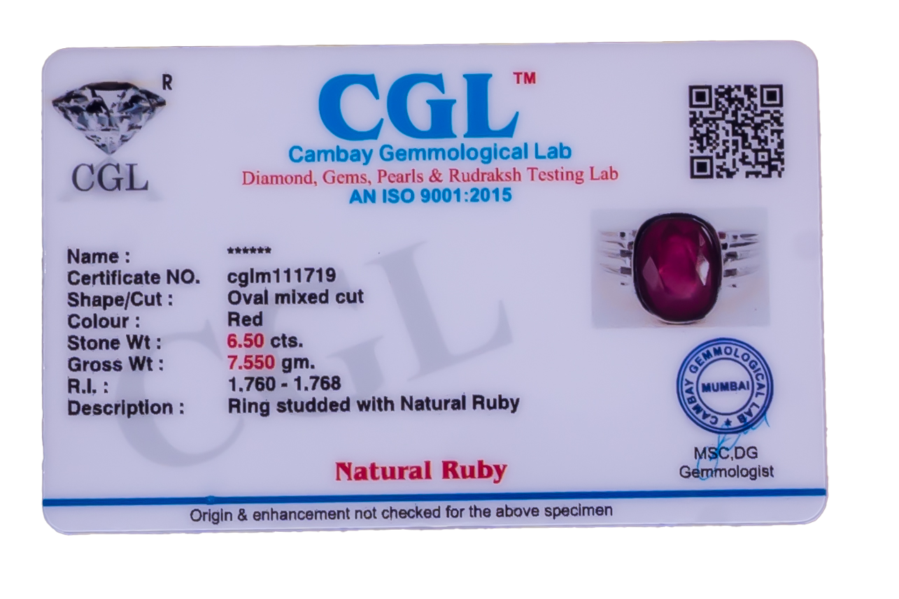 Natural Bangkok Ruby(Manik) 6.50ct(7.15 Ratti) Faceted Emerald Cut Ring