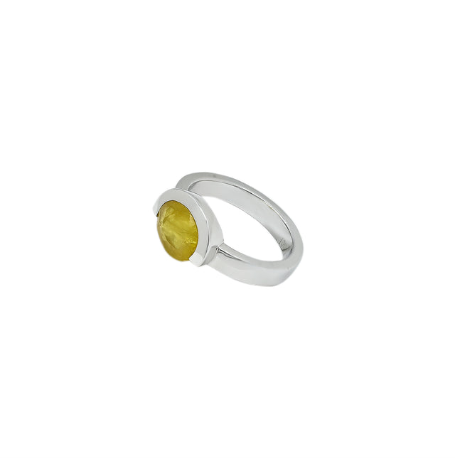 Natural Yellow Sapphire (Pukhraj) 3.15ct (3.47 Ratti) Faceted Oval Cut Ring