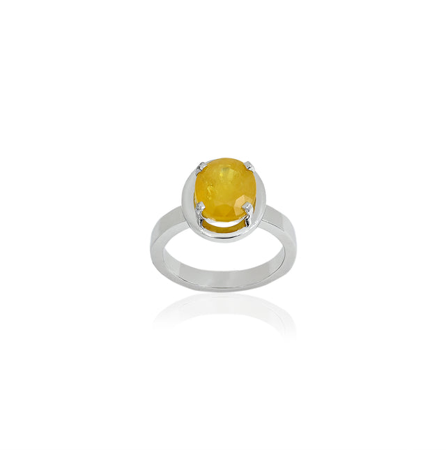 Natural Yellow Sapphire (Pukhraj) 4.65ct (5.12 Ratti) Faceted Oval Cut Unisex Ring