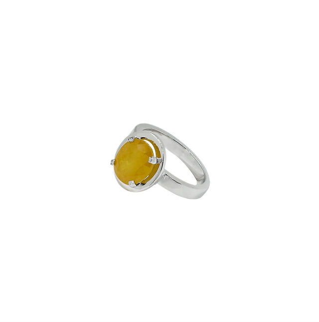 Natural Yellow Sapphire (Pukhraj) 4.65ct (5.12 Ratti) Faceted Oval Cut Unisex Ring