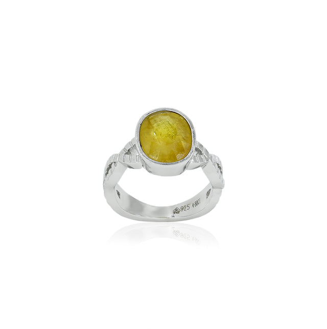 Natural Yellow Sapphire (Pukhraj) 4.80ct (5.28 Ratti) Faceted Oval Cut Unisex Ring
