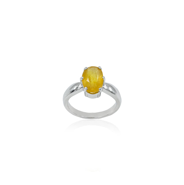 Natural Yellow Sapphire (Pukhraj) 3.20ct (3.52 Ratti) Faceted Oval Cut Unisex Ring