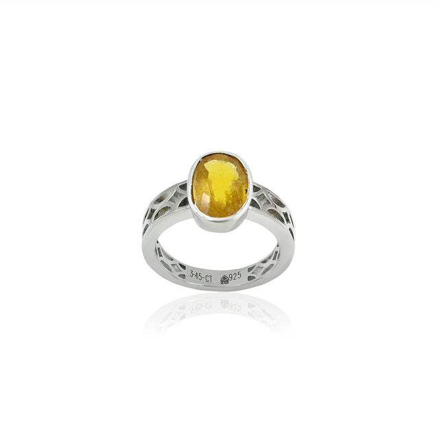 Natural Yellow Sapphire (Pukhraj) 3.45ct (3.80 Ratti) Faceted Oval Cut Unisex Ring