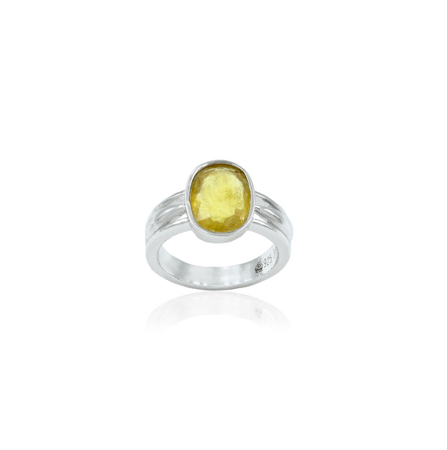 Natural Yellow Sapphire (Pukhraj) 3.55ct (3.91 Ratti) Faceted Oval Cut Unisex Ring