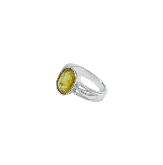 Natural Yellow Sapphire (Pukhraj) 3.55ct (3.91 Ratti) Faceted Oval Cut Unisex Ring