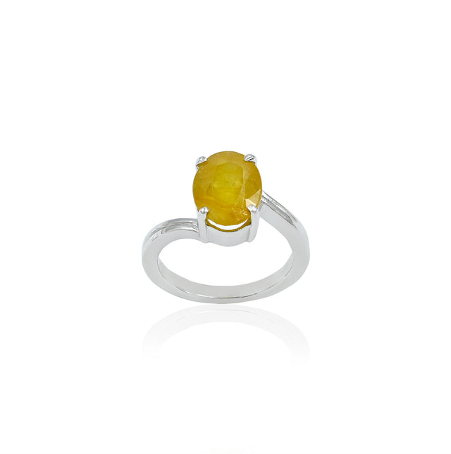 Natural Yellow Sapphire (Pukhraj) 4.10ct (4.51 Ratti) Faceted Oval Cut Unisex Ring