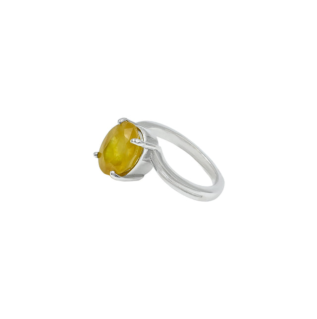 Natural Yellow Sapphire (Pukhraj) 4.10ct (4.51 Ratti) Faceted Oval Cut Unisex Ring