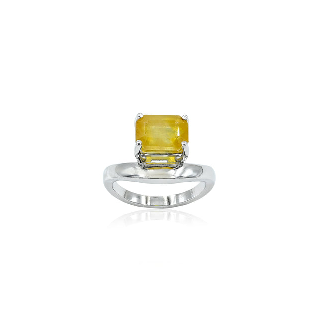 Natural Yellow Sapphire (Pukhraj) 4.20ct (4.62 Ratti) Faceted Emerald Cut Ring