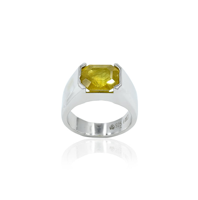 Natural Yellow Sapphire (Pukhraj) 6.00ct (6.60 Ratti) Faceted Oval Cut Unisex Ring
