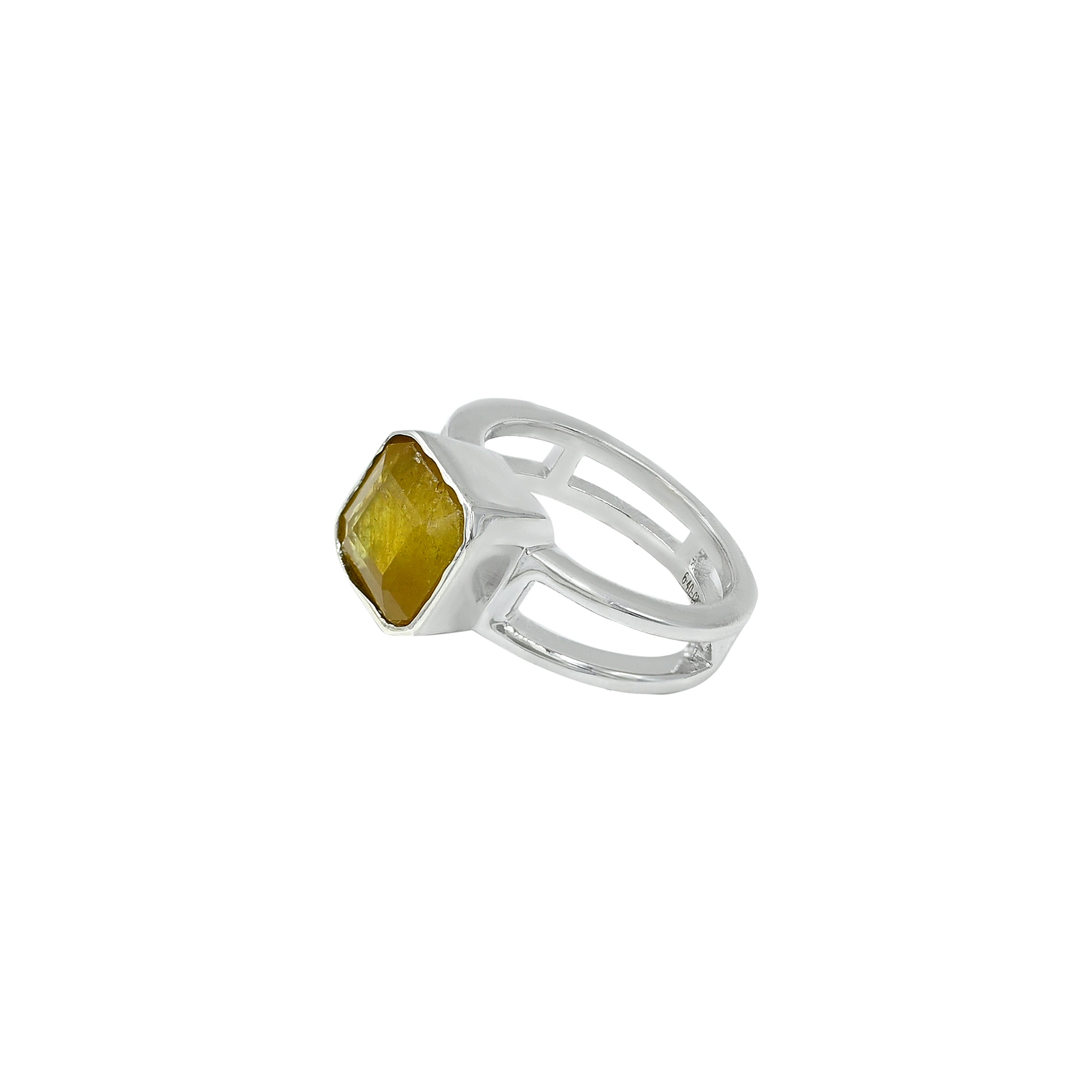 Natural Yellow Sapphire (Pukhraj) 6.40ct (7.04 Ratti) Faceted Emerald Cut Ring