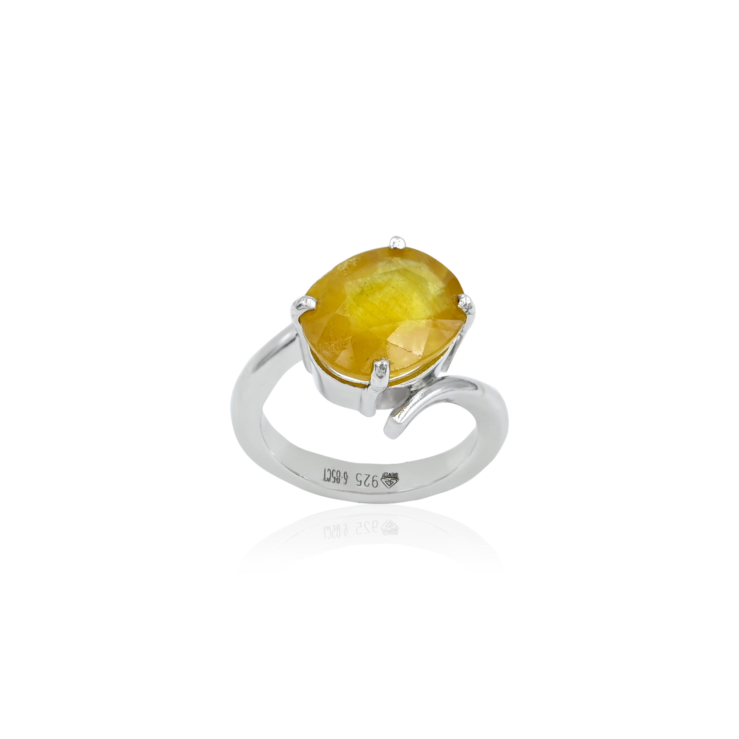 Natural Yellow Sapphire (Pukhraj) 6.85ct (7.54 Ratti) Faceted Emerald Cut Ring
