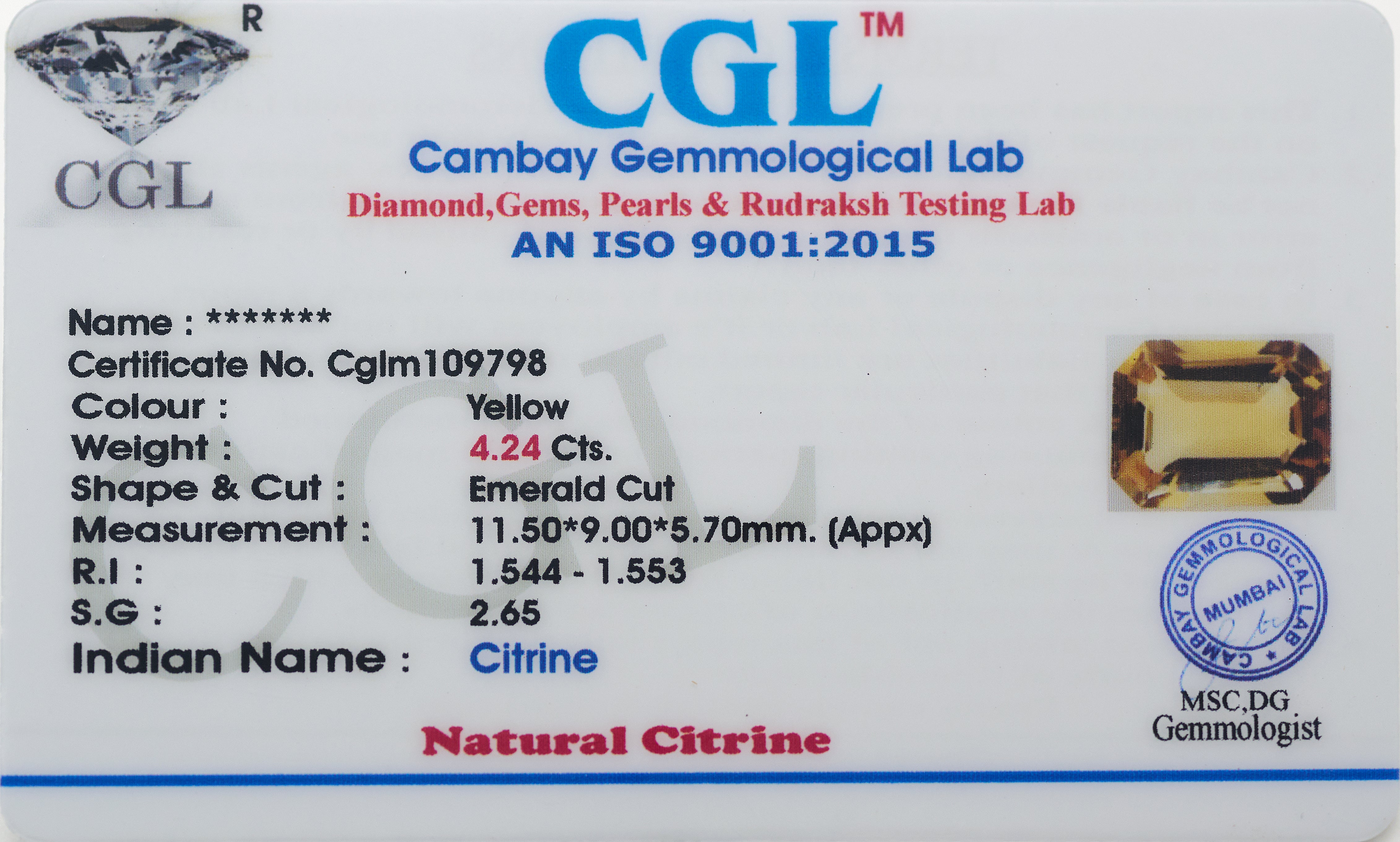 Natural Citrine Gemstone (4.34 Carats and 4.77 Ratti)