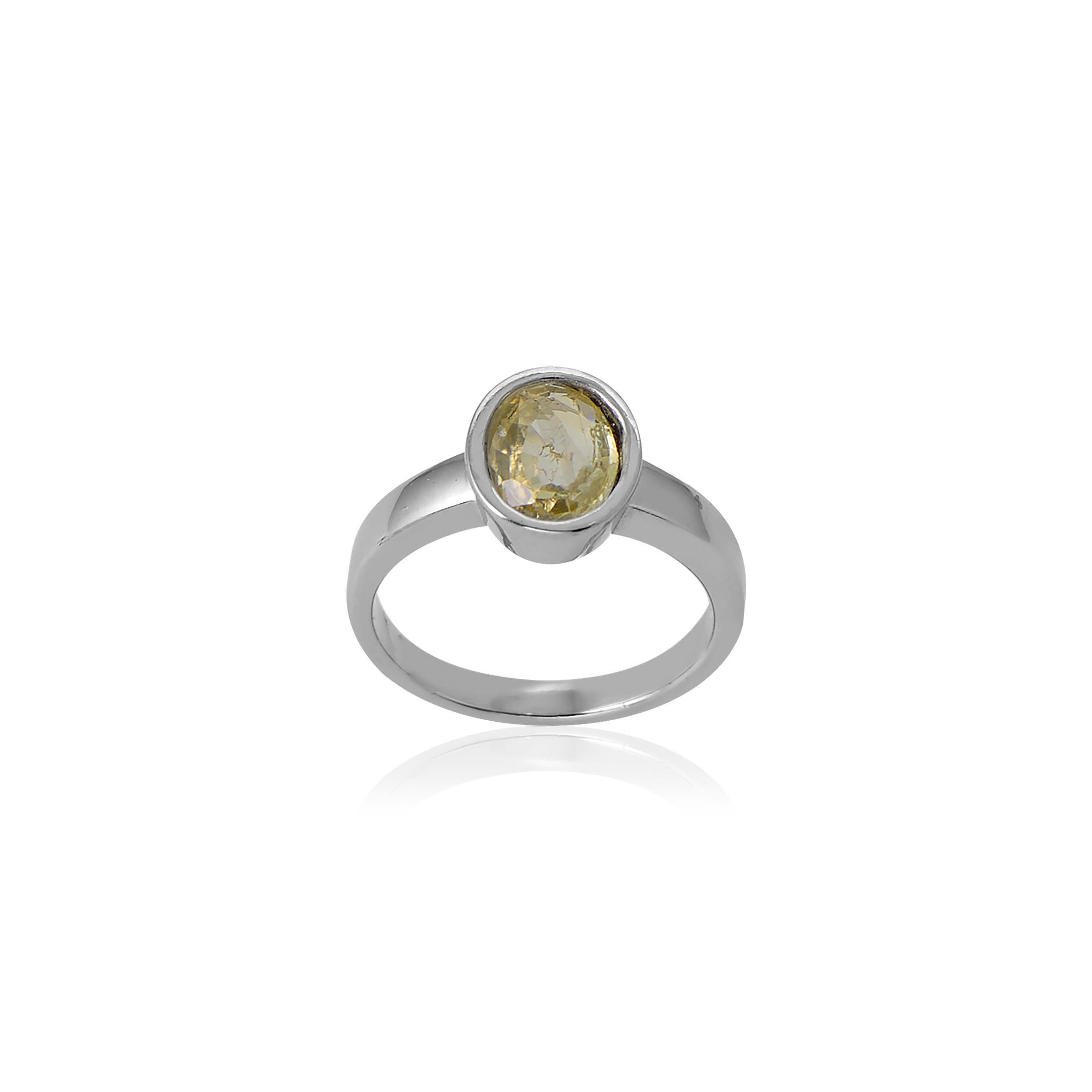 Natural Yellow Sapphire (Pukhraj) 1.80ct (1.98 Ratti) Faceted Oval Cut Unisex Ring