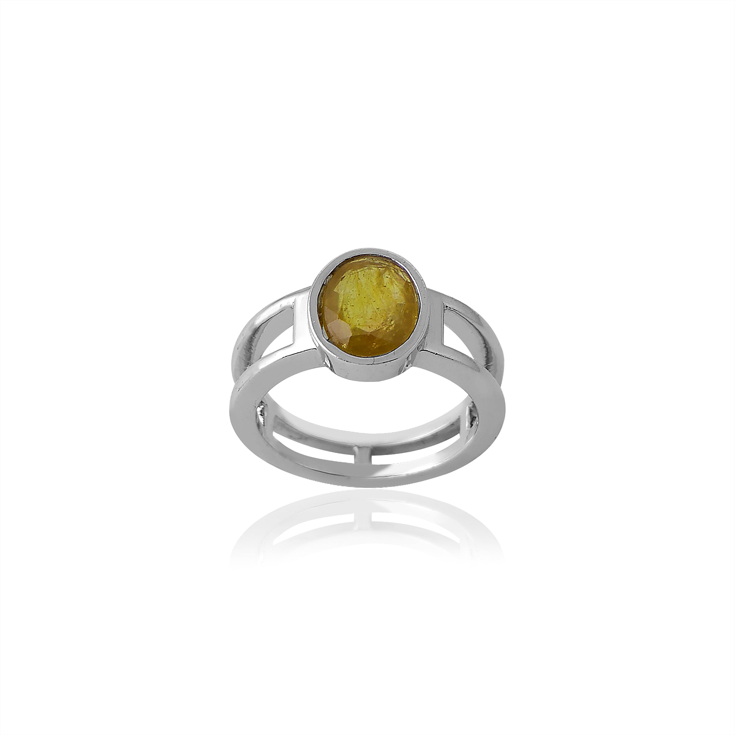 Natural Yellow Sapphire (Pukhraj) 2.20ct (2.42 Ratti) Faceted Oval Cut Unisex Ring