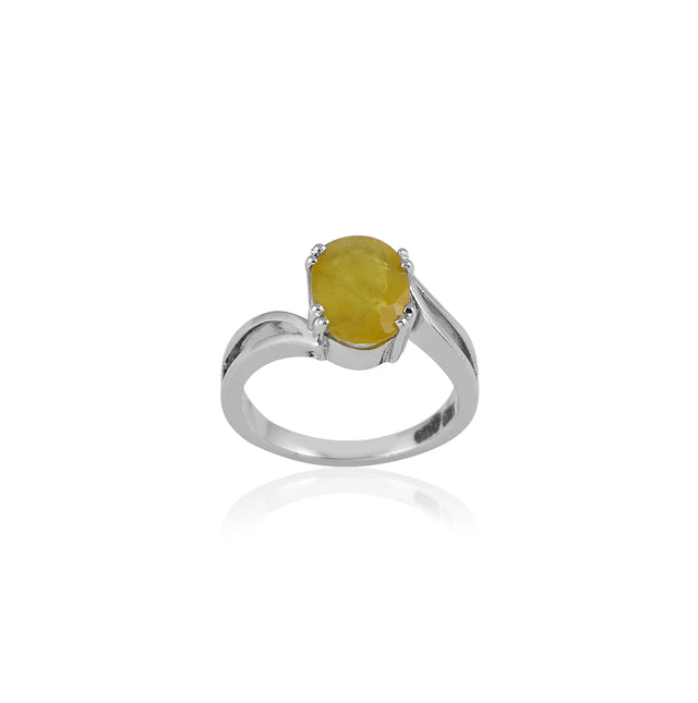 Natural Yellow Sapphire (Pukhraj) 3.00ct (3.30 Ratti) Faceted Oval Cut Unisex Ring