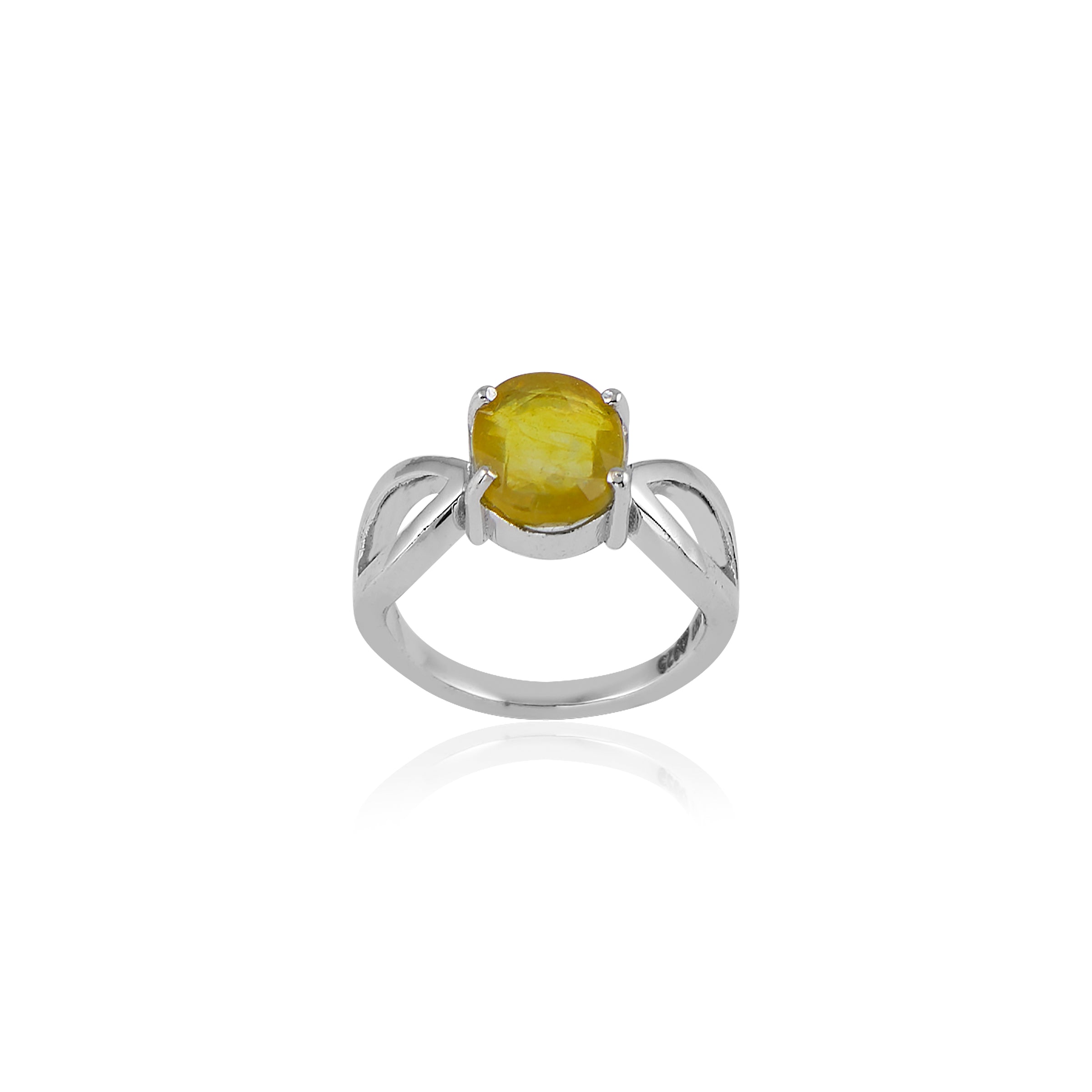 Natural Yellow Sapphire (Pukhraj) 3.15ct (3.47 Ratti) Faceted Oval Cut Unisex Ring